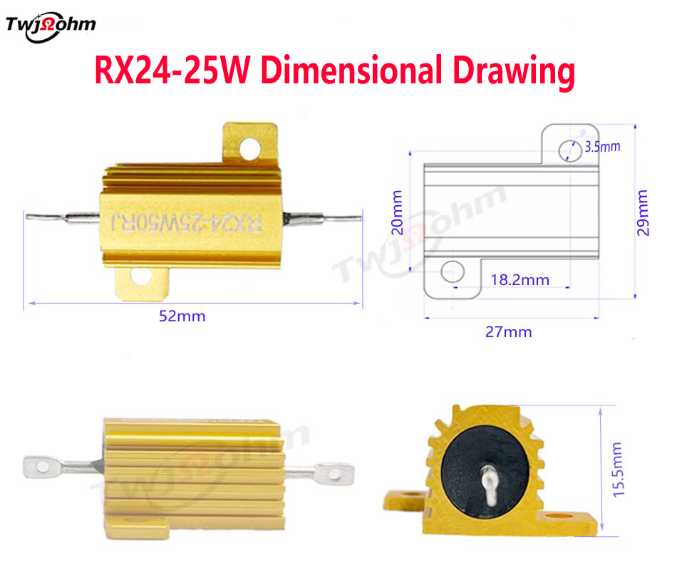 RX24-25W High-Power Gold Aluminum Shell Fixed Resistor
